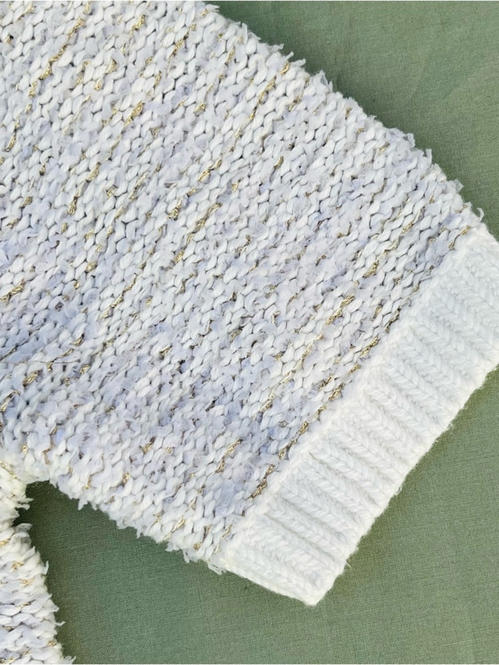 J.Crew Woman White Knitted Gold Thread & Buttons Sweater Cotton Blend Cardigan - Picture 6 of 11